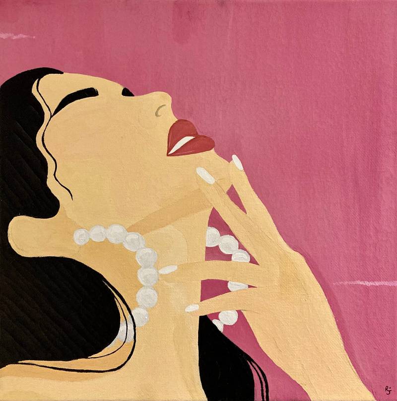 Femme baignée dans des tons roses délicats - Toile artistique de 30x30 cm. Une élégance naturelle capturée dans les détails.